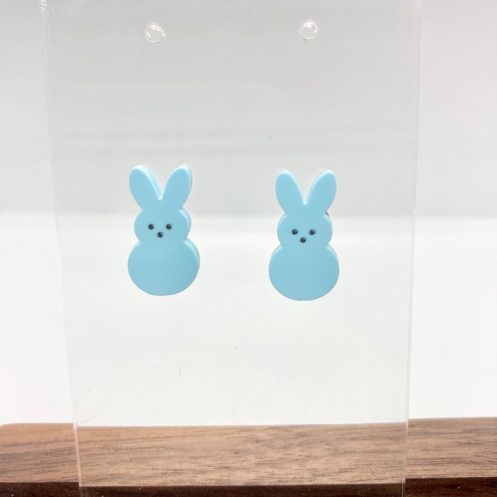 Blue Peeps Easter Bunny Rabbit Stud Earring Pair - Picture 3 of 7